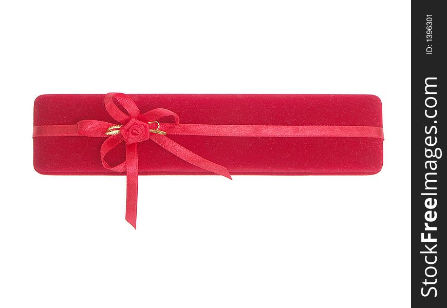 Red suede gift box over white background
