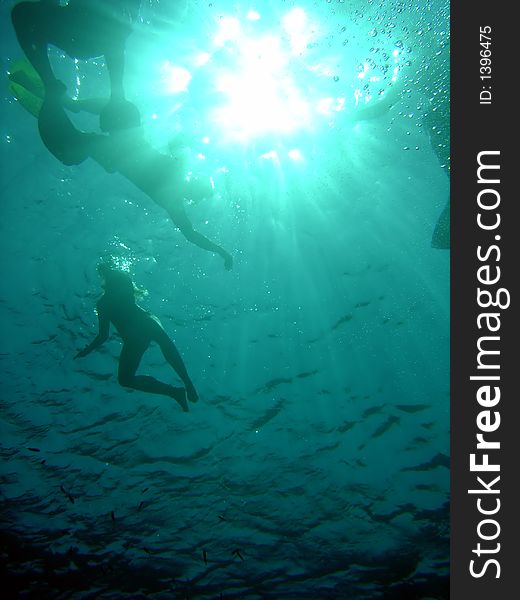 People swimming and snorkelling in the Red Sea. People swimming and snorkelling in the Red Sea