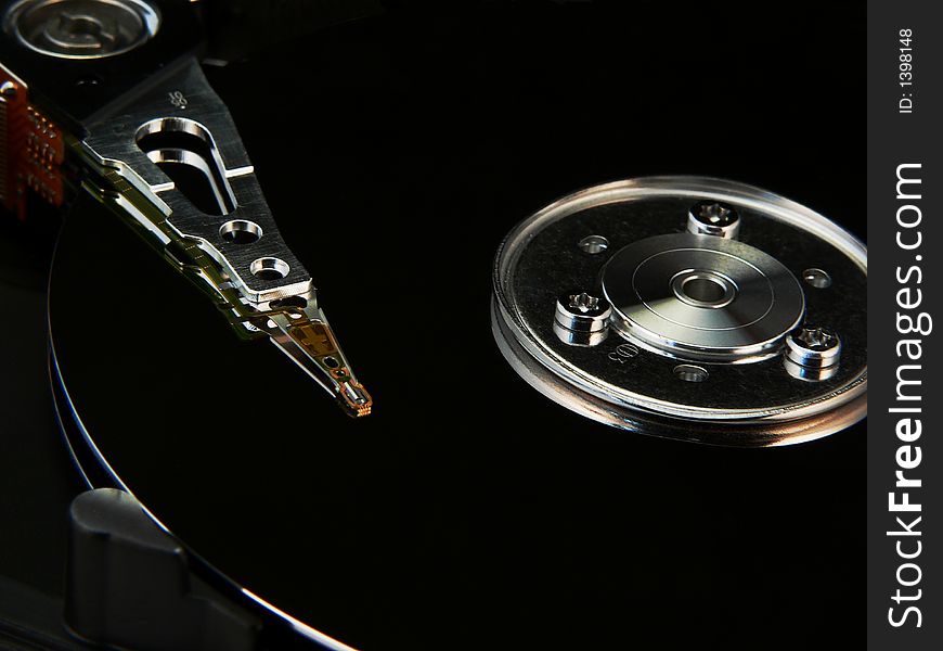 Harddisk closeup with black reflection