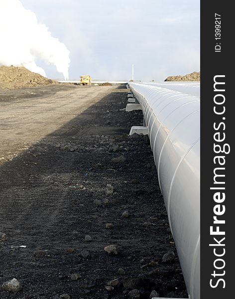 Pipes from heating plant in lava field in Iceland. Pipes from heating plant in lava field in Iceland.