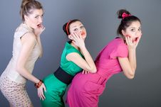 Three Happy Retro-styled Girls Royalty Free Stock Image Three Happy Retro-styled Girls Royalty Free Stock Image