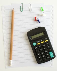 Calculator And Pencil, Paper Clip Button Royalty Free Stock Photography Calculator And Pencil, Paper Clip Button Royalty Free Stock Photography