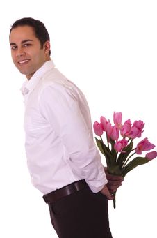 Handsome Latino  Man With Flowers Royalty Free Stock Image