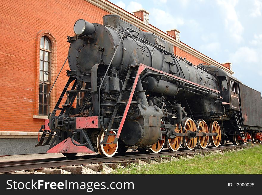 Old-time locomotive on the railway