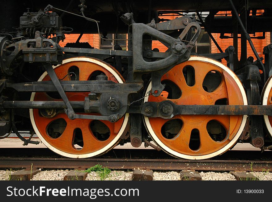 Wheels of the old-time locomotive. Wheels of the old-time locomotive