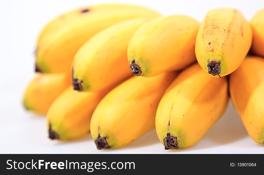 Bunch of tropical bananas on white background