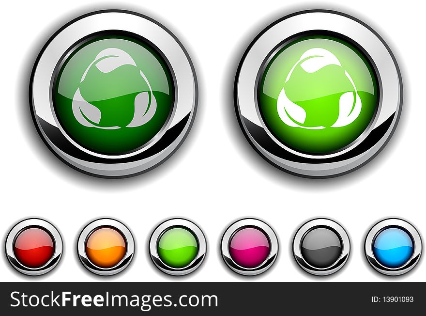 Recycle realistic buttons. Set of illustration. Recycle realistic buttons. Set of illustration.