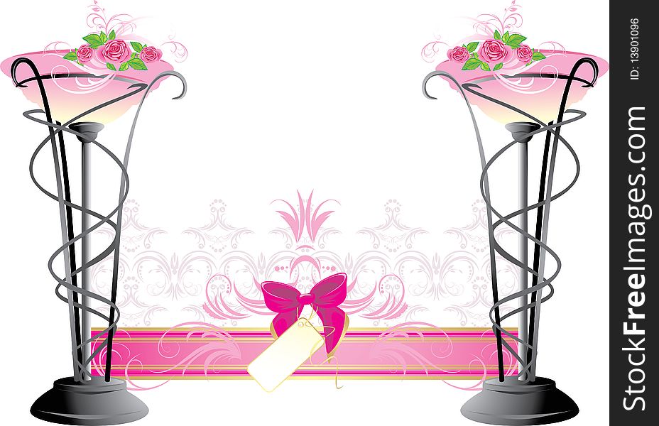 Two Vases With Pink Roses. Wedding Composition
