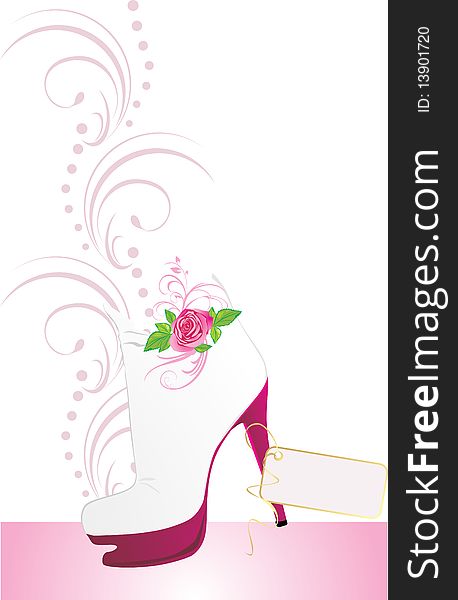 Elegant female shoes with sticker. Illustration
