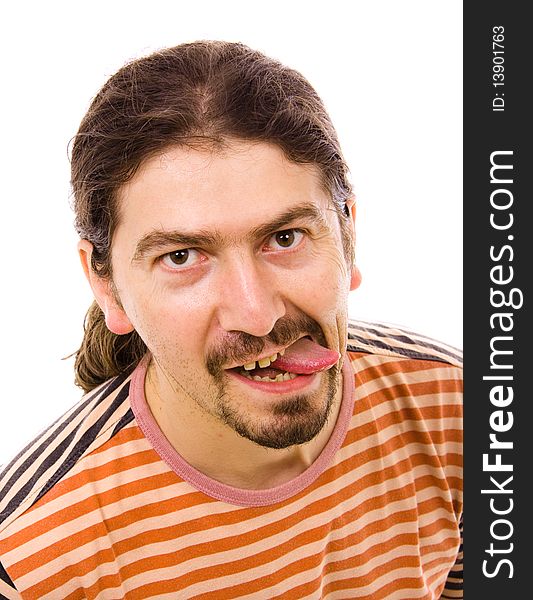 Portrait of Silly man, isolated over white background