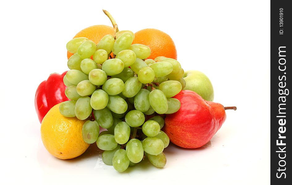 Ripe fruit on a white background