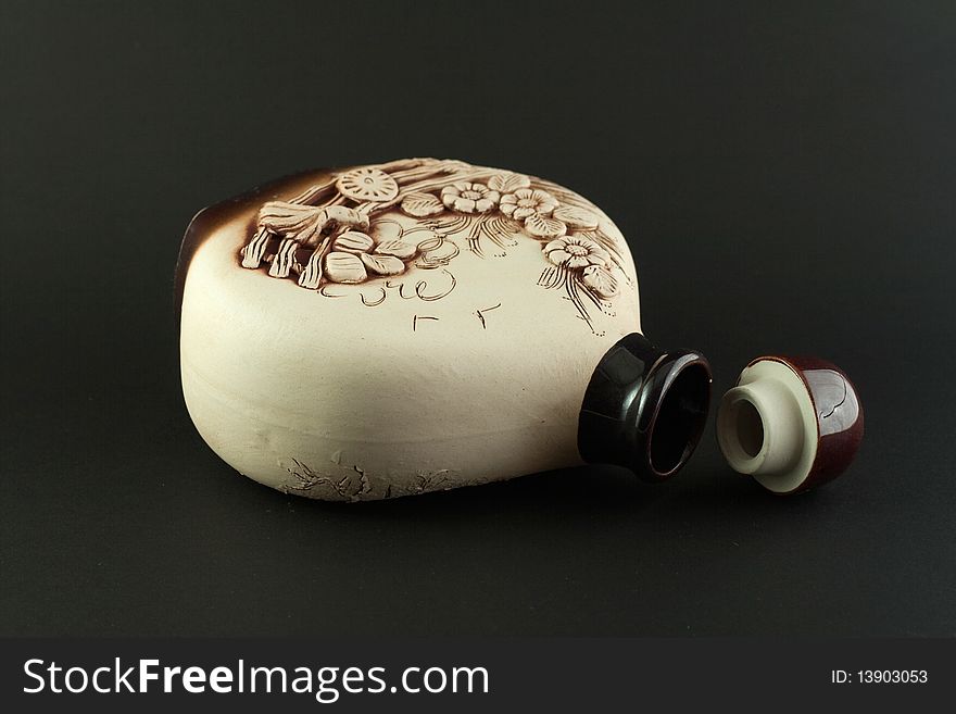 Ceramic bowl on black background