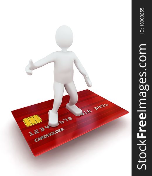 3d person on credit card. Rendered image