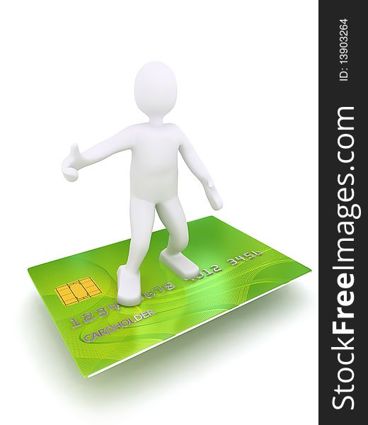 3d person on credit card. Rendered image