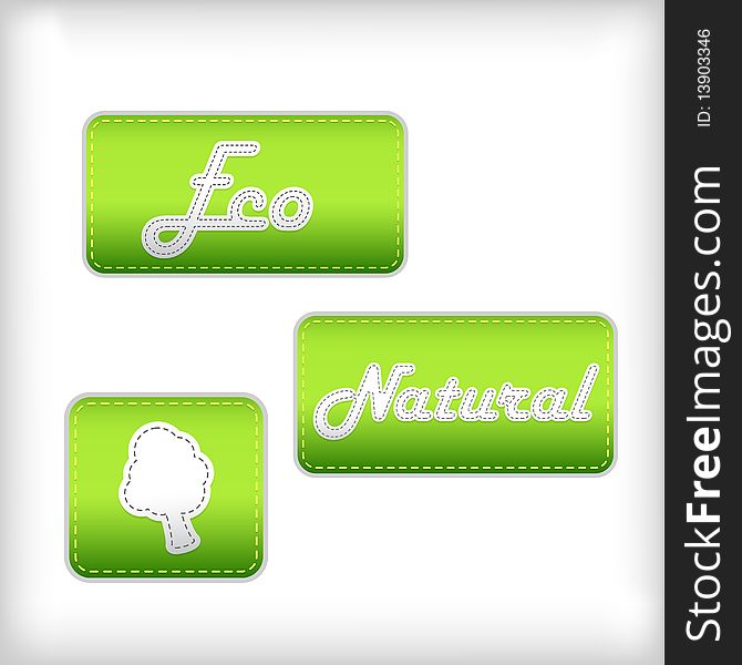 Set of ecology green labels. Vector art