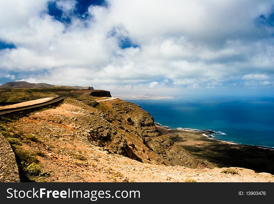 Road on Canary island Lanzarote, Mirador del Rio ,