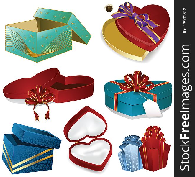 Set of eight colorful  gift boxes