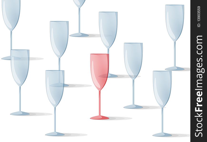 Transparent glasses are arranged randomly and an outstanding glass is among them. Transparent glasses are arranged randomly and an outstanding glass is among them.