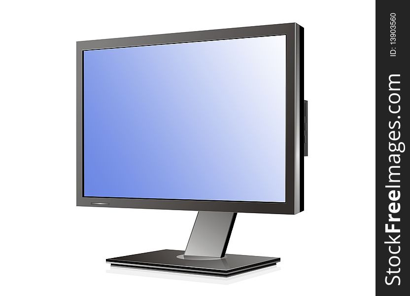 Monitor with blue screen on white bacground