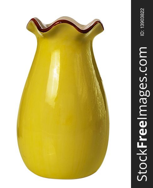 Yellow vase isolated on white background with clipping path