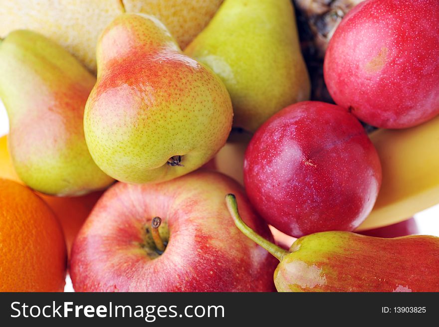 Heap of ripe tasty fruit close up