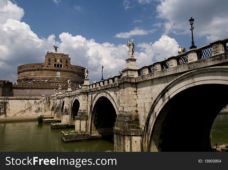 Castel Sant'angelo and Bernini's statue on the bridge, Rome, Italy.