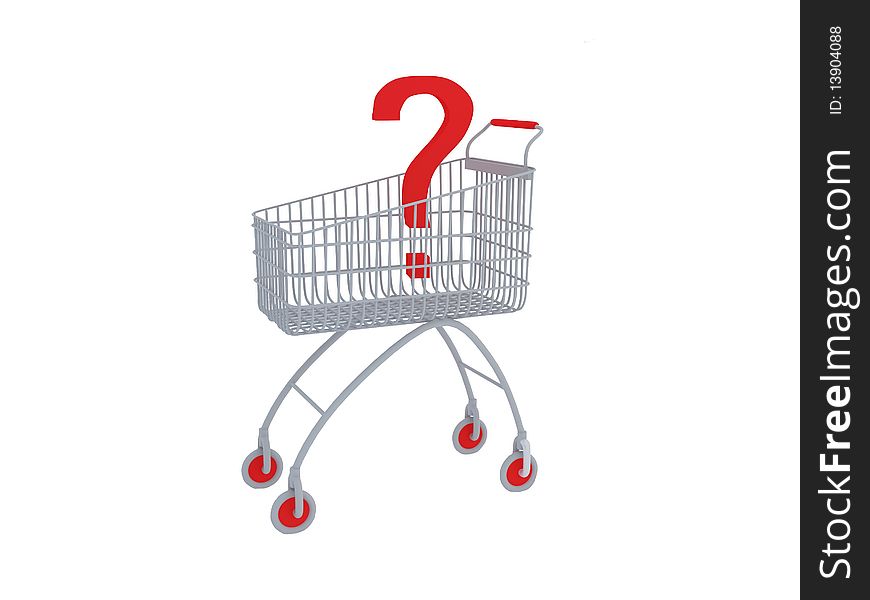 Question sign inside of the shopping cart isolated on the white background