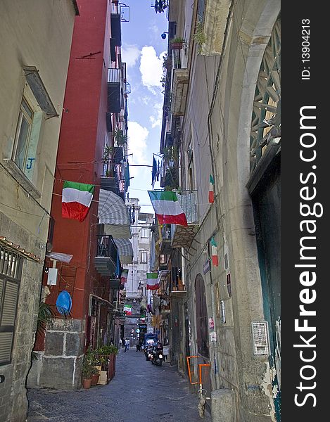 Narrow street in Naples, Italy