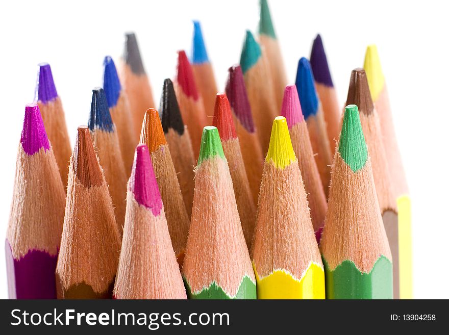 brunch of colored crayons on white background