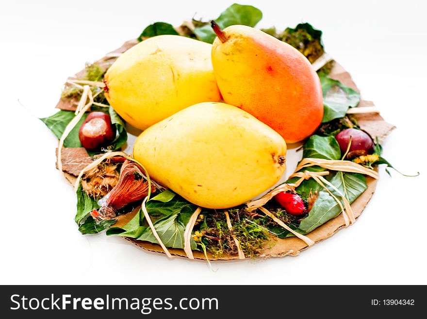 Yellow pears over white background. Yellow pears over white background