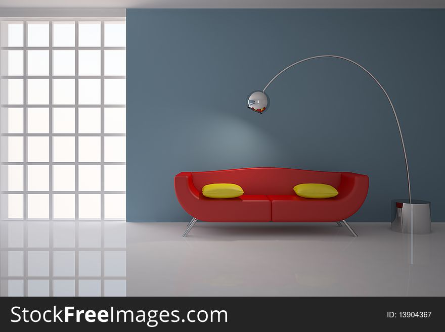 Nice interior composition with red sofa