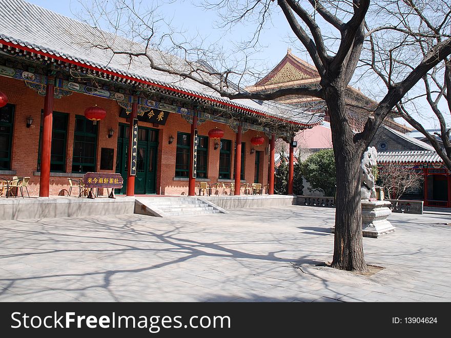 Patio With Red Chinese Pagoda