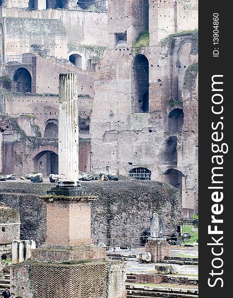 Ruins of an ancient Roman forum.Rome, Italy.