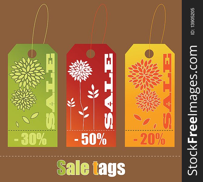 Set of sale tags with flowers