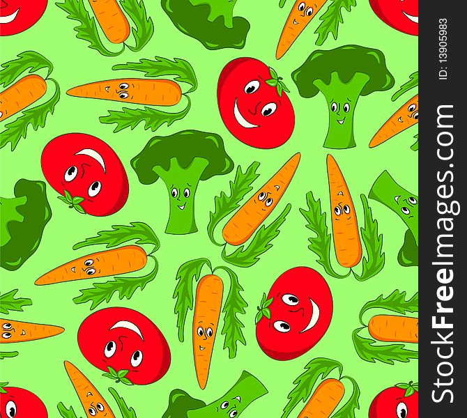 Seamless Cartoon Vegetables.