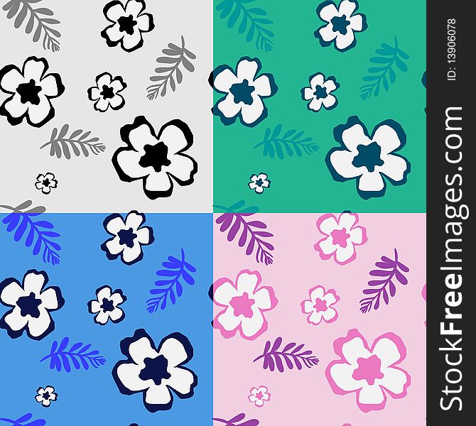 Seamless Pattern With Flowers And Leaves