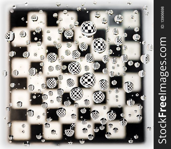 Chess board with water drops. Chess board with water drops