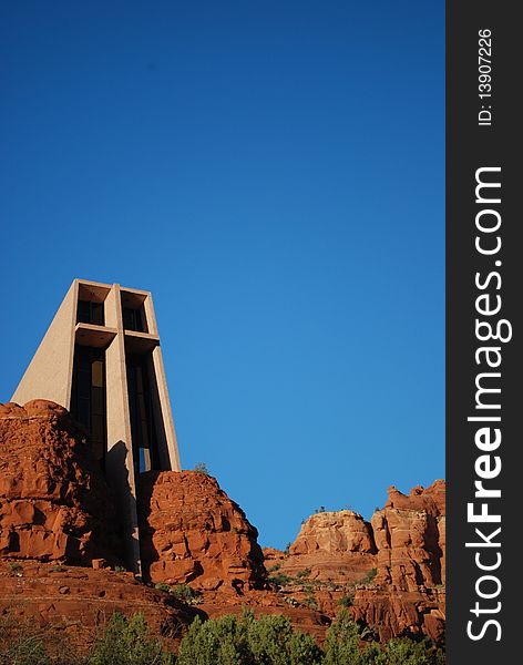 A chapel standing out in the midst of rock formations. A chapel standing out in the midst of rock formations.