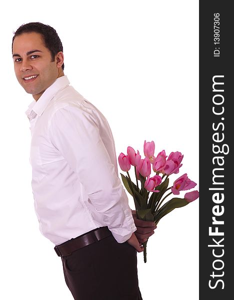 Handsome Latino  man with flowers