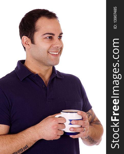 Smiling Hispanic man having a cup of coffee. Smiling Hispanic man having a cup of coffee