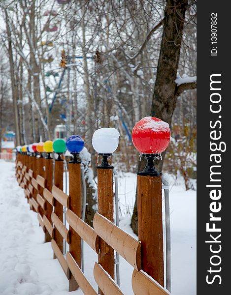 Color glass balls in winter park