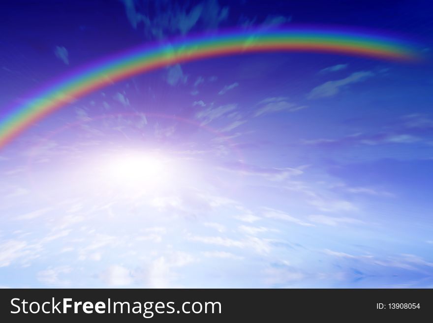 Abstract rainbow and cloud year solar daytime on horizon
