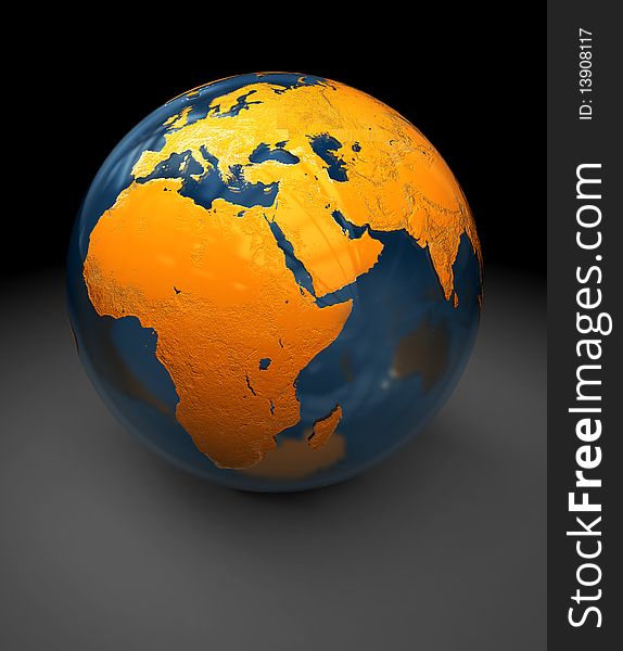 Abstract 3d illustration of glass earth globe over dark background