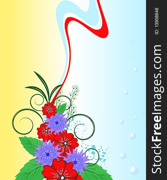 A bouquet of field flowers (poppies and cornflowers) on a combination of background. A bouquet of field flowers (poppies and cornflowers) on a combination of background