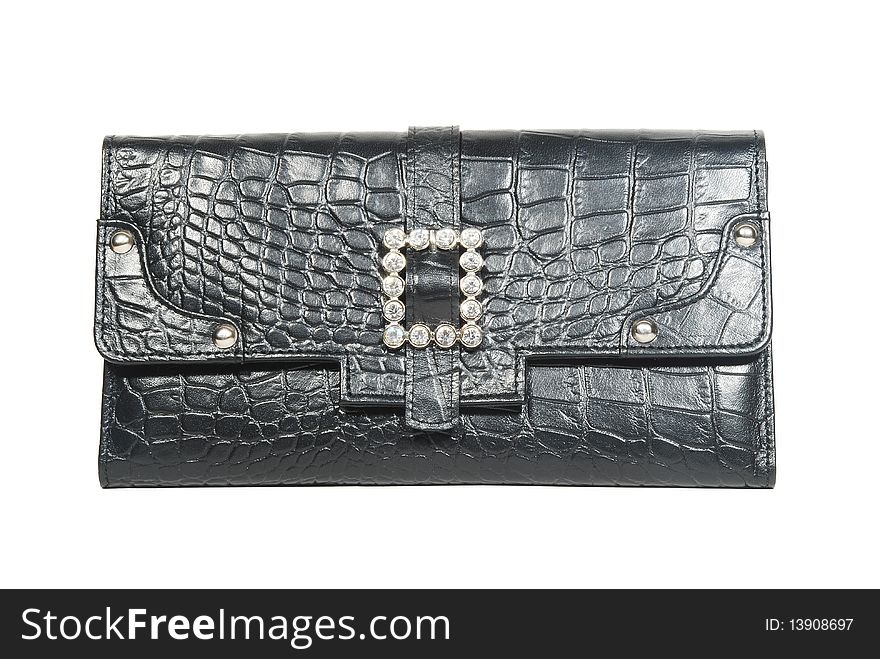 This is a beautiful black leather ladies purse isolated on a white background.