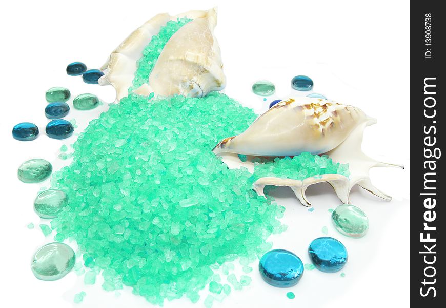 Spa bathing sea salt in shells