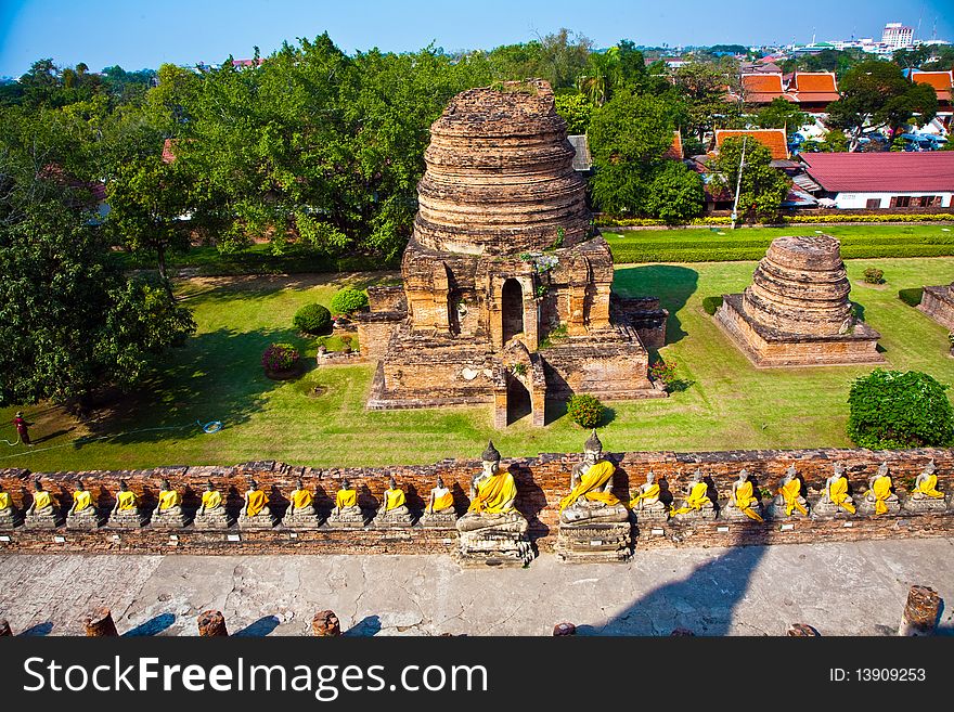 Buddha Statues At Temple Wat Yai Chai Mongkol