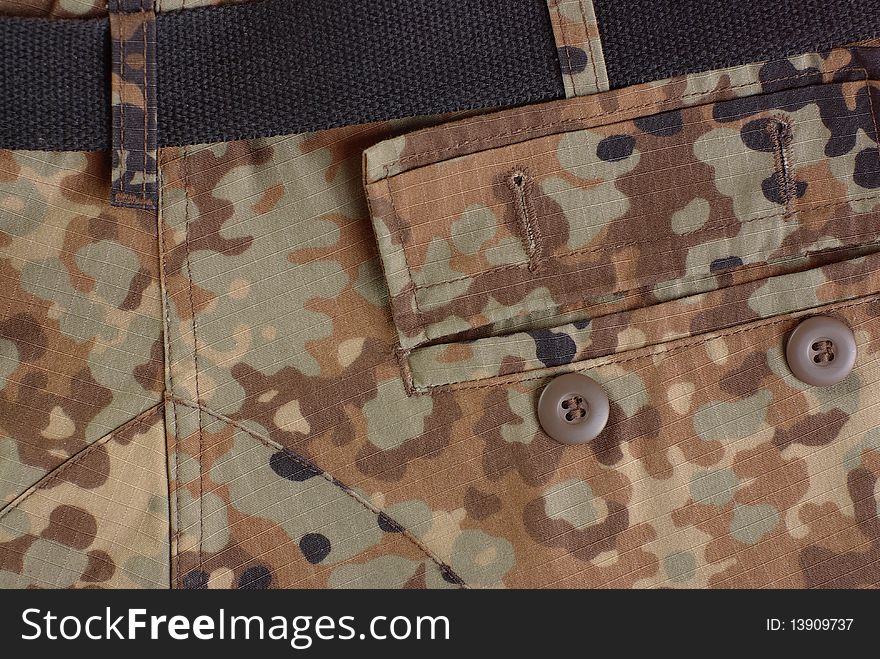 Open pocket on camouflage uniform. Open pocket on camouflage uniform