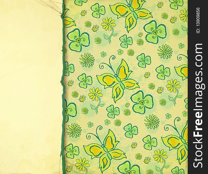 Green background with hand draw butterfly. Green background with hand draw butterfly