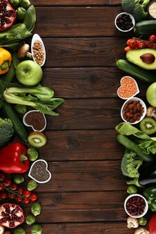 Healthy Food Clean Eating Selection. Fruit, Vegetable, Seeds, Superfood, Cereals, Leaf Vegetable On Rustic Background Stock Photography